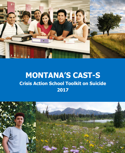 Picture of the cover of the document. Mountains, trees, lake, flowers, dirt road, youth standing in a library gathered around a table.